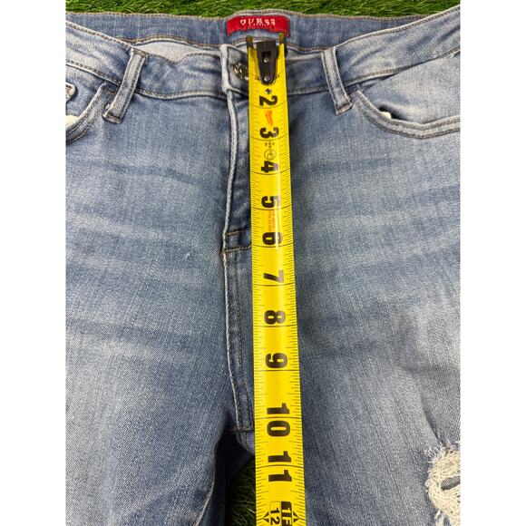 Guess Womens Distressed Skinny Jeans Light Wash Size 32x28 Raw Hem Stretch Denim - Picture 10 of 12